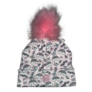 Miss Gwen’s OMG beanie hat for little girls with pink Pom Pom & butterfly patch
